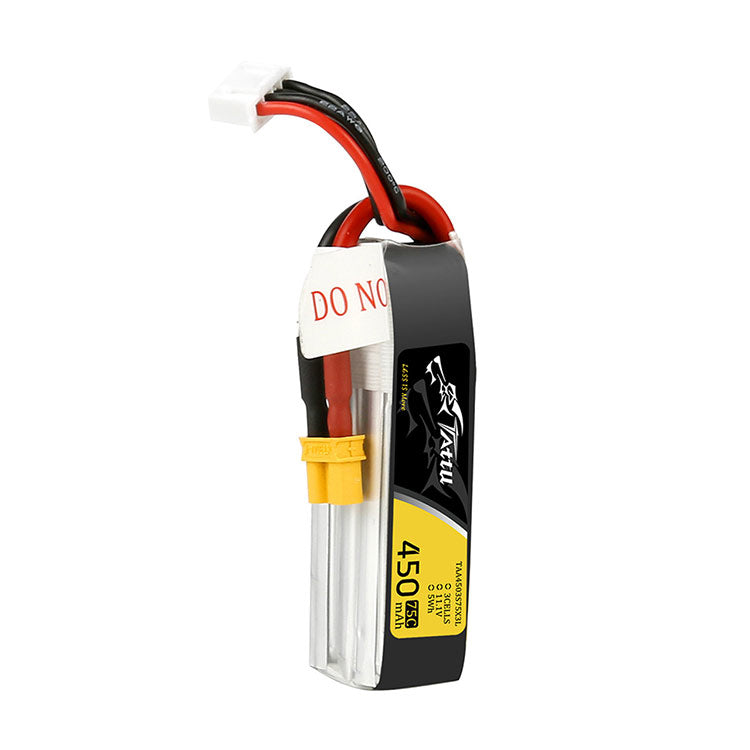Tattu 450mAh 11.1V 75C 3S1P Lipo Battery Pack With XT30 Plug - Long Size For H Frame Tattu 450mAh 11.1V 75C 3S1P Lipo Battery Pack With XT30 Plug - Long Size For H Frame